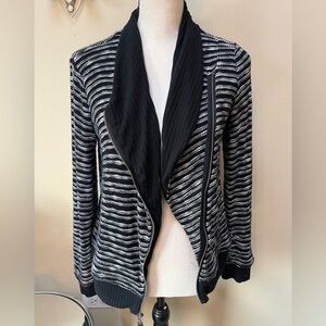 Splendid Black and White Stripes Cardigan Sweater Stripes